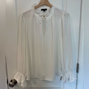 J. crew white blouse with ruffle collar size M